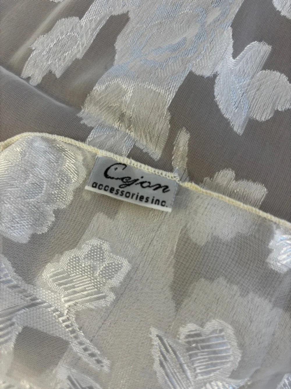 Cejon White Sheer Floral Embroidered Scarf Shawl Wrap